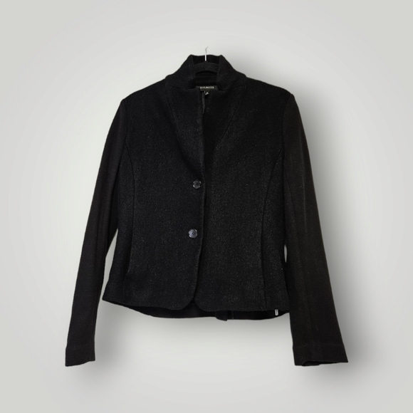 Talbots Blazer Womens 8 Black Jacket Wool Blend Mixed Texture Two Button - Picture 1 of 7